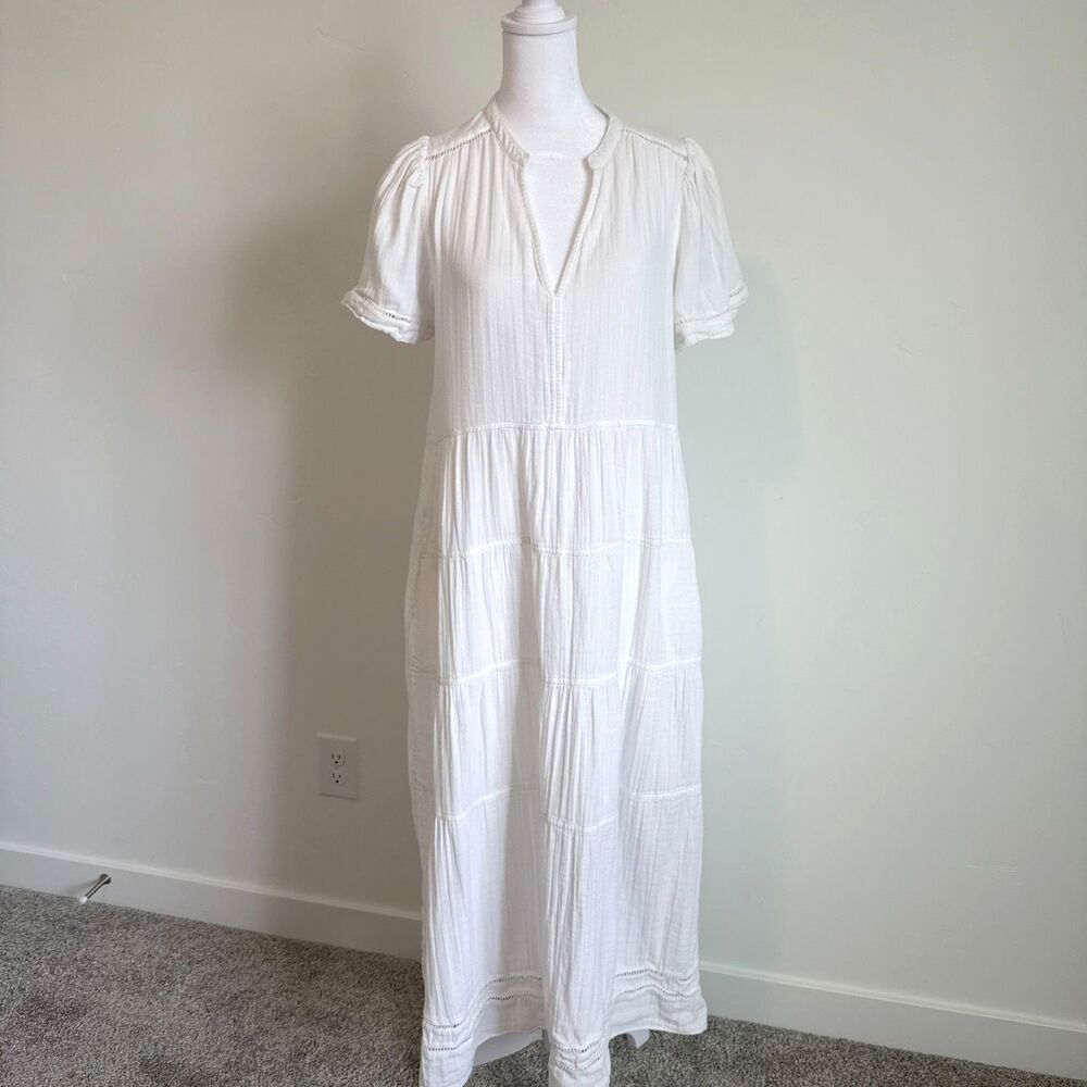ME+EM White Cotton Maxi Dress Flowy Beach Coastal Relaxed Fit Size 6